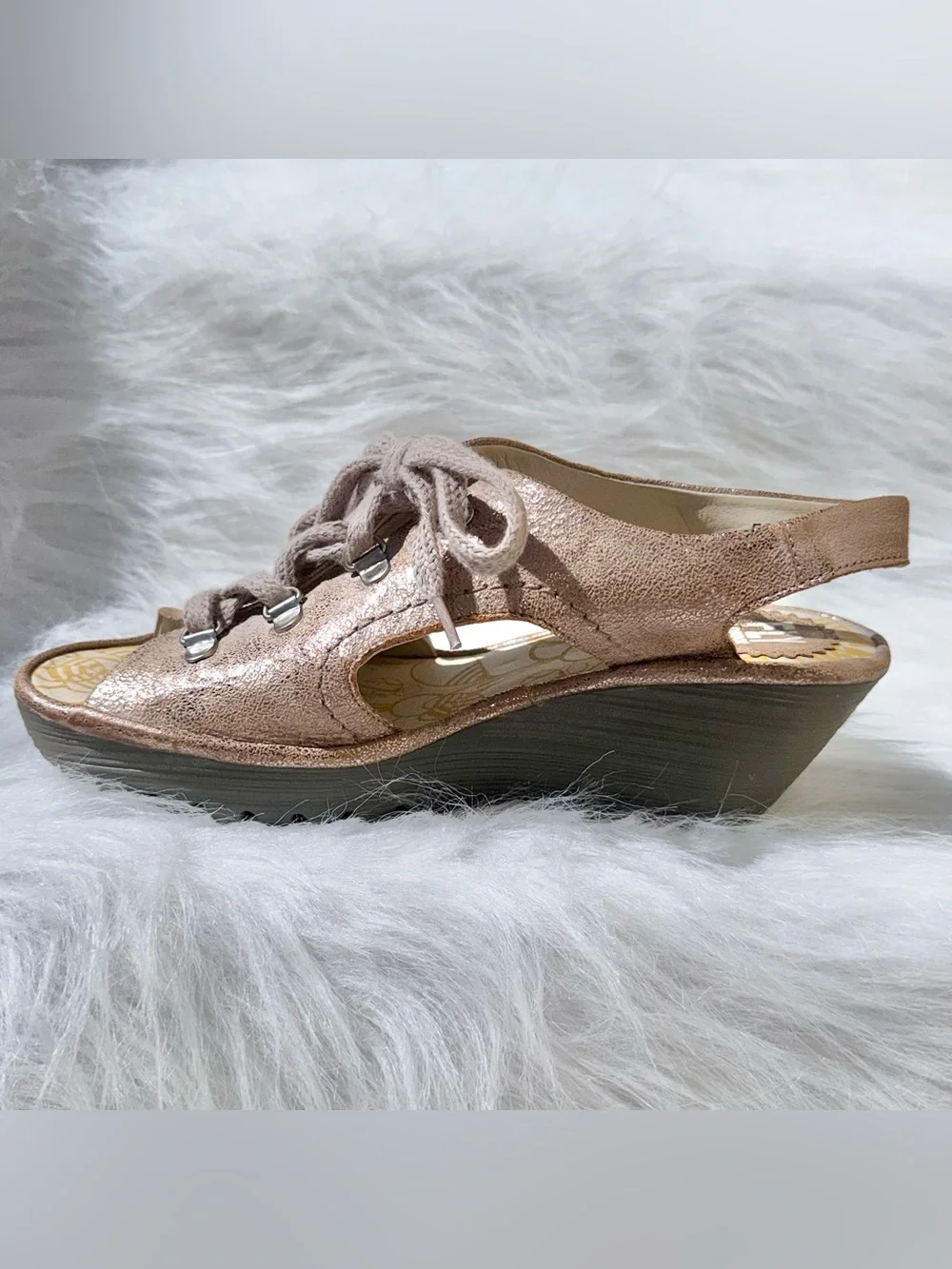 Lace-Up Metallic Taupe Wedge Sandal